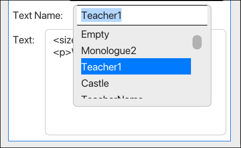 Selecting a text entry name